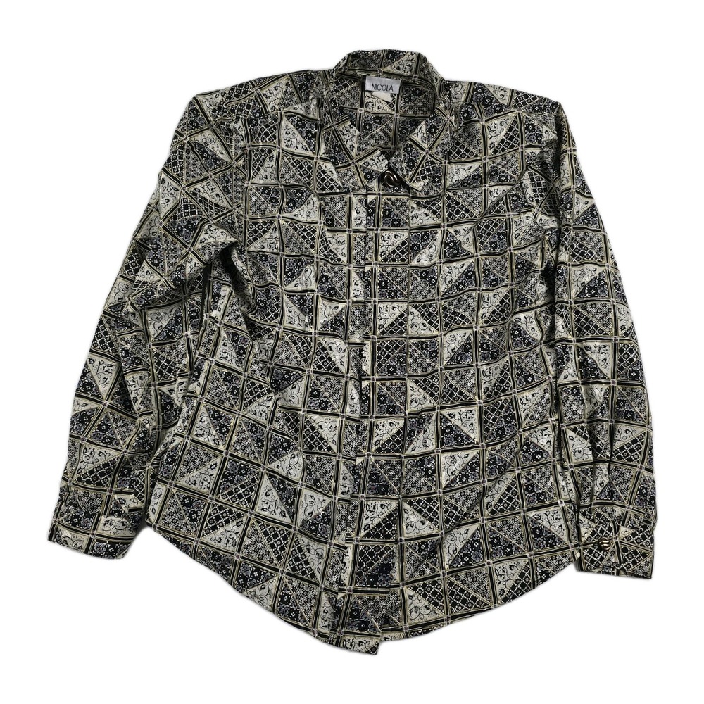 Nicola Women's Blouse‎ Vintage 80's Abstract Art Size 8 Metallic Button